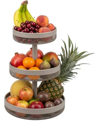 Produktbild von eluno Obstetagere, Brotkorb rund 3-stöckig, Obstschale, Obstkorb aus Metall in taupe