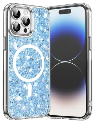 Produktbild von Techsuit Sparkly Glitter Back Cover Hülle mit MagSafe für Apple iPhone 14 Pro - Blau