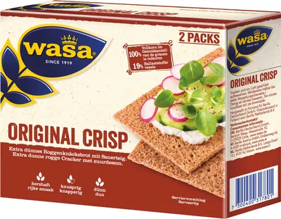 Zdjęcie produktu dla Wasa Crisp Original extra cienkie żytnie pieczywo chrupkie na zakwasie 200g
