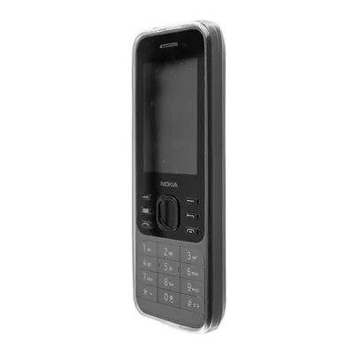 A black Nokia mobile phone is shown in a transparent protective case against a white background.