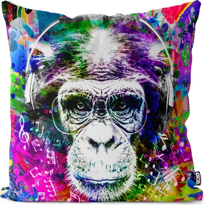 Produktbild von VOID Affe Schimpanse Musik Kissenbezug Kissenhülle sofa couch wohnzimmer dekoration wasserfest Outdoor Kissen bezug deko