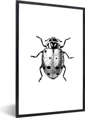 Produktbild von MuchoWow® Gerahmtes Poster Vintage - Marienkäfer - Insekten - Schwarz und weiß 20x30 cm - Poster mit Schwarzem Bilderrahmen Wandposter Rahmen Foto Bilder - Drucken - Bilder Poster im Rahmen