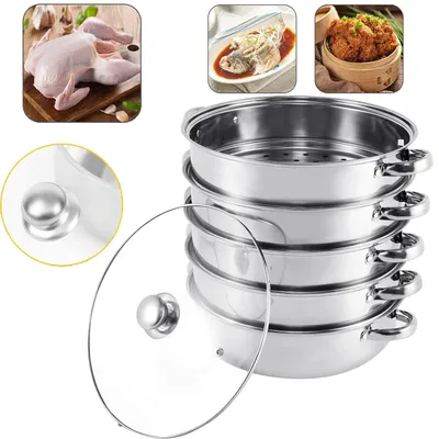 Produktbild von Dampfgarer mit Deckel, 5 Ebenen, Mehrzweck-Edelstahl-Dampftopf mit Griff für Gemüse, Knödel, Lebensmittel