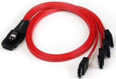 Obrázek produktu pro StarTech.com SAS8087S4R50, 0,5 m, 1 x SFF-8087, 4 x SATA, Samec/samice, Černá, Červená, 100 g