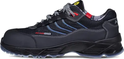 A side view of a black safety shoe.
