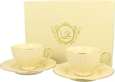 Produktbild von DUO ECRU 22674 2er-Set Tassen 220 ml mit Untertassen mit Untertassen, New Bone China Porzellan