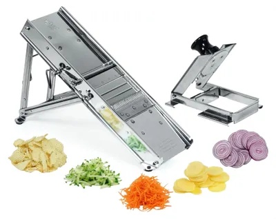 Küchenmandoline aus Edelstahl, 3 Klingen, Sicherheitshalter