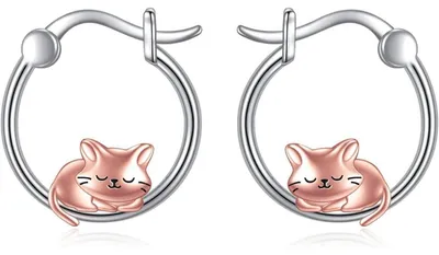 Immagine prodotto di Orecchini a cerchio in argento sterling 925, con motivo bulldog francese/gatto nero, gioielli da donna e ragazza