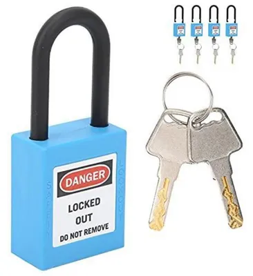 Productafbeelding van Veiligheidssloten set, 5 stuks, 38 mm, nylon, blauw, geïsoleerd, voor lockout/tagout toepassingen
