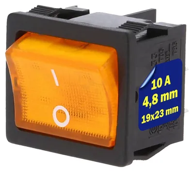 Dubbelpolige Schakelaar 250V 10A 19x23mm 4 Faston 4,8mm