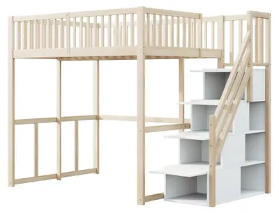 Obrázok produktu pre Postel s hornou časťou – Posteľ s hornou časťou z masívneho dreva – 140 x 200 cm – Masívne borovicové drevo – Bezpečnostné rebrík – Ochrana proti pádu – Úložný priestor – Prírodné drevo