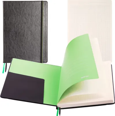 Produktbild von WINTEX Notizbuch in DIN A4 Kariert mit 96 Seiten - Leder Hardcover Kladde, Bullet Journal und Notizheft für Schule oder Arbeit in Schwarz für Ihre Aufzeichnungen