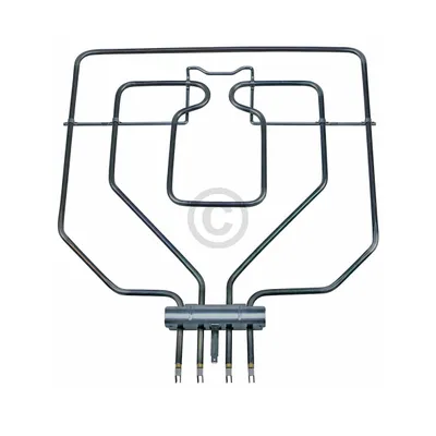 A black oven heating element with a metal connector.