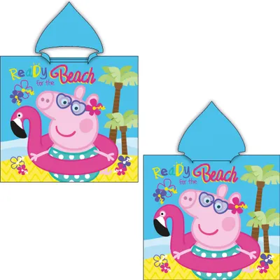 Produktbild von Peppa Wutz Pig Kinder Kapuzen Bade-Poncho Beach 60x120 cm Bademantel Poncho