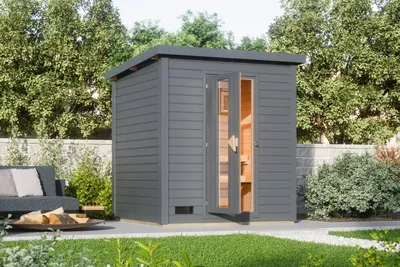 Produktbild von Karibu Saunahaus 38mm Melo 2 Ofen 9 kW integr. Strg terragrau