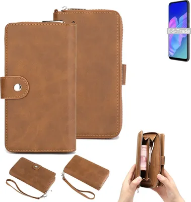 Produktbild von K-S-Trade Handyhülle Schutzhülle kompatibel mit Huawei P40 lite E & Portemonnee Tasche Handytasche Case Etui Geldbörse Wallet braun (1x)