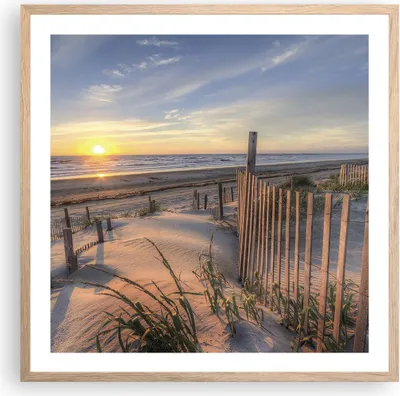Produktbild von Gerahmtes Poster - Rahmen in heller Eiche - Westen Sonne Düne - 60x60 cm - Wand Bild - Wanddeko - Wandbilder - Wandposter - Bilderrahmen - Bilder - Kunstdruck - Wandbild - P2NAC60x60-4219