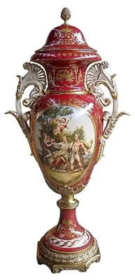 Obrázok produktu pre Casa Padrino, luxusná baroková porcelánová váza s pokrievkou v červenej a zlatej farbe – výška 128 cm – limitovaná edícia