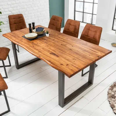 Produktbild von riess-ambiente Baumstamm Esstisch GENESIS 180cm natur grau Akazie Baumkante Kufengestell Industrial Look
