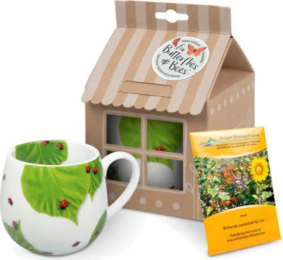 Immagine prodotto di Könitz Becher Marienkäfer auf Laub mit Samentüte in Geschenkbox, Tasse, Porzellan, Bunt, 420 ml, 11 5 000 0876