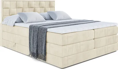 Produktbild von ALTDECOR Boxspringbett mit 2 Matratzen und Topper - 200x200 cm - ZAFIRA-BZ KING - Beige Monolith 04 - Polsterbett mit, H3- und H4- Matratzen, Bettkasten und Lattenrost, Bett mit Stauraum