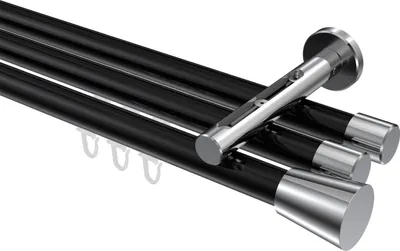 Produktbild von Interdeco Innenlaufstange / Gardinenstange mit Innenlauf Schwarz / Chrom, Typ Siteno Sitra (Konus), 20 mm Ø 3-läufig, 160 cm