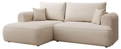Produktbild von Selsey Ovo Mini - Eckschlafsofa linksseitig mit Stauraum, Easy-Clean-Chenille-Bezug, creme