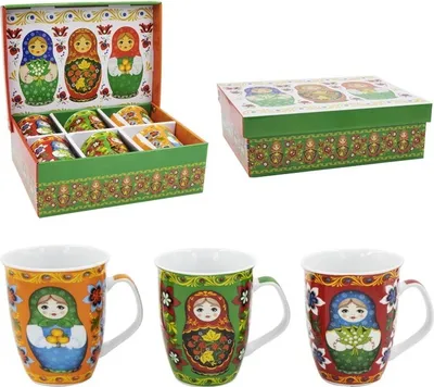 Produktbild von 6 Tassen Set Kaffeebecher Matrjoschka Matröschka 330ml Geschenkbox Матрёшка
