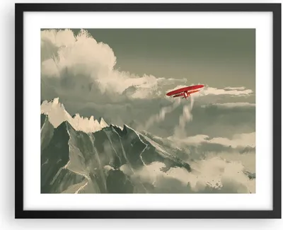 Produktbild von Gerahmtes Poster - Schwarzer Rahmen - Rot Flugzeug Berge - 50x40 cm - Wand Bild - Wanddeko - Wandbilder - Kunstposter - Wandposter - Bilderrahmen - Bilder - Kunstdruck - P2BAA50x40-4854