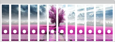 Produktbild von Wallario Ordnerrücken Sticker, selbstklebend für breite Ordner, 12 Stück, Motiv Surreales Blumenfeld  lila Blumen auf dem Feld