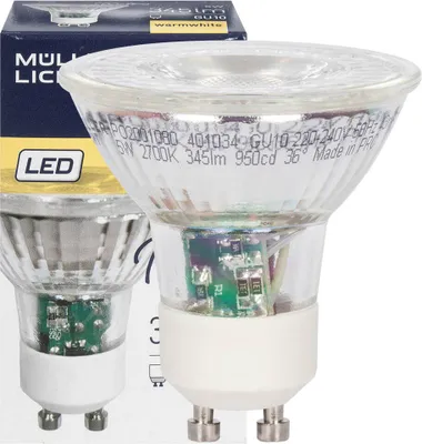 Two LED light bulbs are shown, with one in focus in the foreground and another slightly out of focus in the background. A portion of the product's packaging is visible on the left.