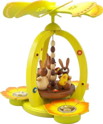 Produktbild von Osterdekoration Pyramide mit 3 Osterhasen bunt Höhe 20cm NEU