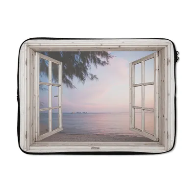Produktbild von MuchoWow® Laptop Hülle 14 ZollAussicht - Strand - Palme Laptoptasche - Laptoptasche - Stoßsicher - Schutzhaube