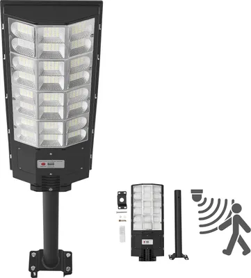 Immagine prodotto di Lampione solare SucceBuy 450000LM, lampione LED da 8000 W con sensore crepuscolare, rilevatore di movimento e protezione IP65, illuminazione esterna resistente alle intemperie per cortili e vialetti, 1 pezzo