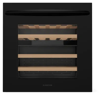 Obrázok produktu pre Klarstein Vinsider 30 chladnička na víno 2 zóny - 30 fliaš, vstavaná, 10-20 °C a 5-12 °C, LED osvetlenie, UV ochrana, drevené police, tichá, energeticky úsporná, čierna, sklenené dvere