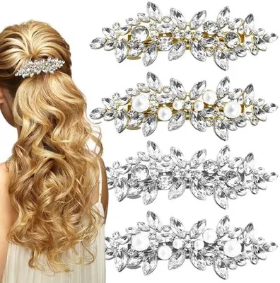 Produktbild von 4 Haarspangen mit Strasssteinen und Kunstperlen, französische Haarnadeln mit Kristallen für Hochzeit und Brautschmuck, Haarschmuck für Damen, Mädchen und Brautjungfern