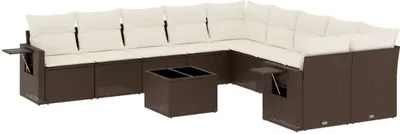 Produktbild von 11-tlg. Garten-Sofagarnitur mit Kissen Braun Poly Rattan