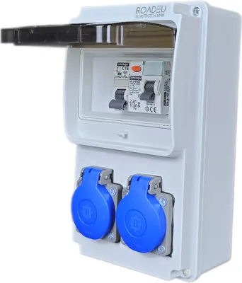 Produktbild von Stromverteiler 230V - 2x Schuko Steckdose - Baustromverteiler mit Fi Schutzschalter und Leistungsschalter C 16A - Verdrahtet, Steckdosenverteiler Indoor/Outdoor-Bereich IP44