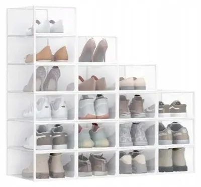 Produktbild von SONGMICS 12 Stück Schuhboxen Transparent Stapelbar mit Tür