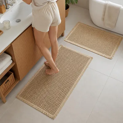 Image de Ensemble de tapis de bain, 2 pièces, lavables, antidérapants, dimensions 46x77 cm et 43x61 cm, pour salle de bain
