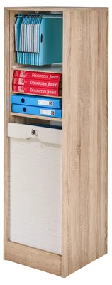 Produktbild von SIMMOB Büroschrank Aktenschrank Hochschrank mit Rollfront abschließbar H140 cm, Farbe:Eiche-Weiß