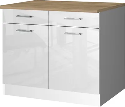 Produktbild von Küchen-Unterschrank 100 MARANELLO-03 Weiß Hochglanz Breite 100 cm