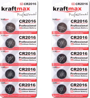 Produktbild von Kraftmax 10er Pack CR2016 Lithium Hochleistungs- Batterie / 3V Knopfzelle für professionelle Anwendungen - Neuste Generation