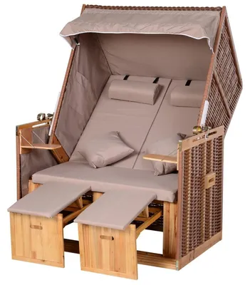 Image de Fauteuil de plage pour 2 personnes avec dossier inclinable, bois/rotin beige