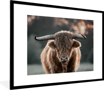 Produktbild von MuchoWow® Gerahmtes Poster Schottischer Highlander - Kuh - Natur 80x60 cm - Poster mit Schwarzem Bilderrahmen Wandposter Rahmen Foto Bilder - Schlafzimmer-Dekorationen - Fotoposter