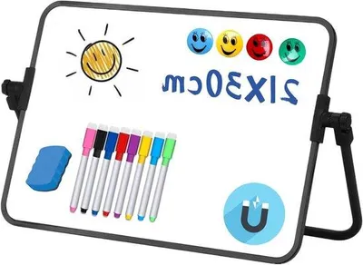 Productafbeelding van Draagbaar whiteboard in A4-formaat met magnetisch oppervlak, inclusief 8 stiften, 1 penseel en 4 magneten, afmetingen 30 x 21 cm, geschikt voor thuis en op kantoor