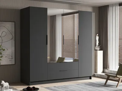 Obrázek produktu pro Velká šatní skříň 200 cm se zrcadlem BETILA - černá