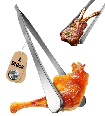 Produktbild von Grillzange 30 cm - runde Grillzange aus Edelstahl, silberfarben