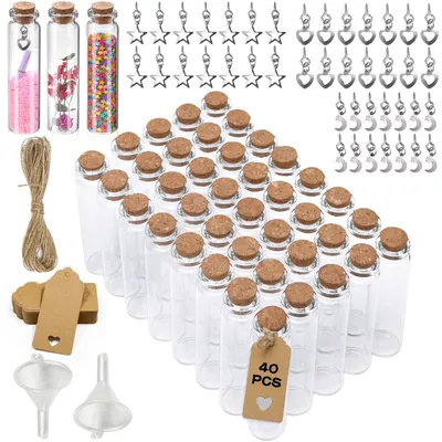 Obrázok produktu pre Omgoods – Súprava 40 sklenených mini fliaš s korkovými zátkami (20 ml) na dekoráciu a darčeky