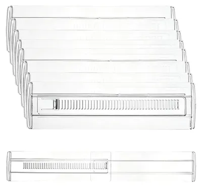 8er-Set verstellbare Schubladenteiler, transparent, 28,7–50,5 cm